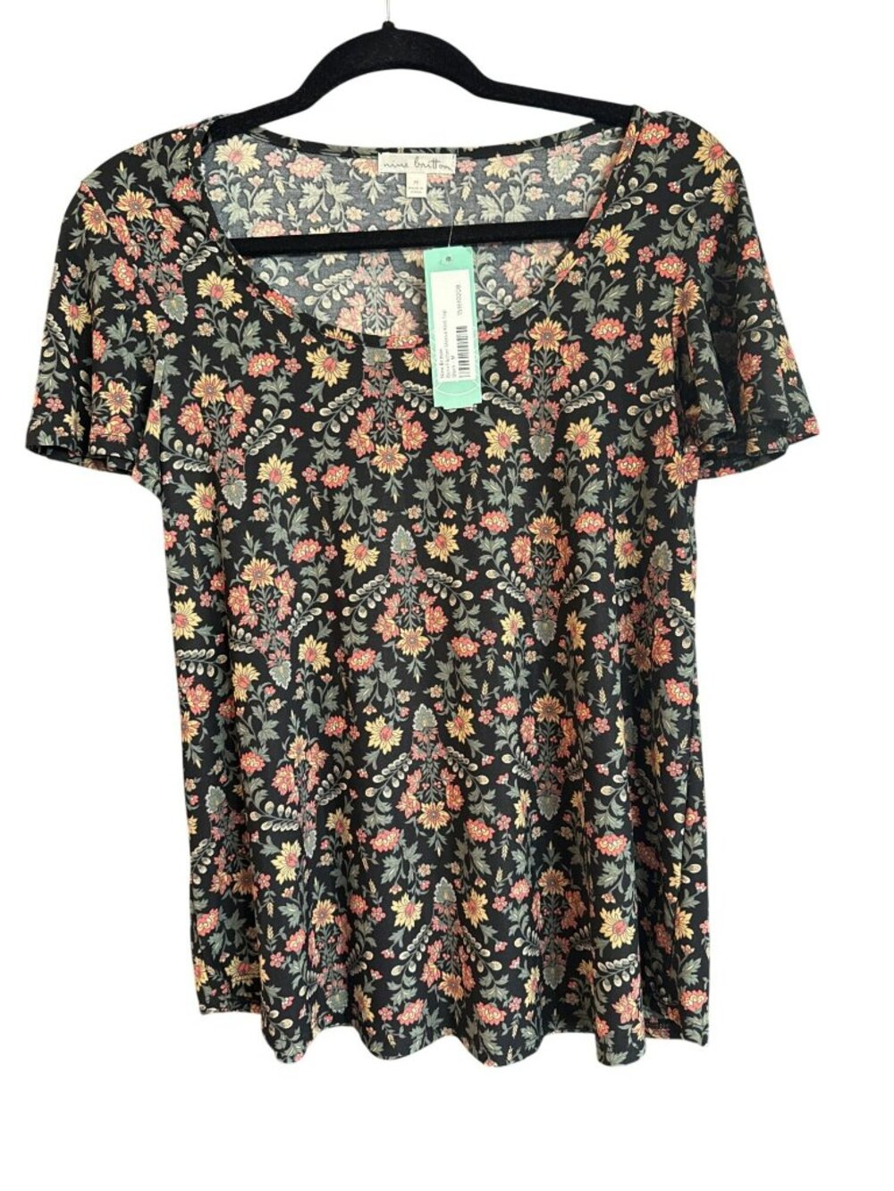 Nine Britton Black Floral Flutter Sleeve Top Medium NWT Stitch Fix Boho Romantic